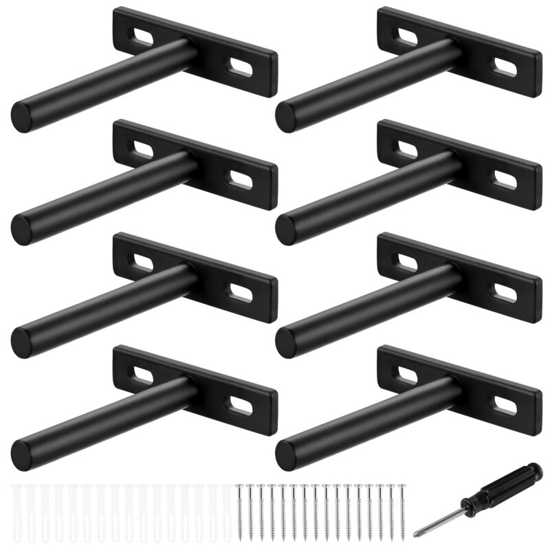 8 buc suporturi ascunse pentru rafturi plutitoare, de 75 mm, negru