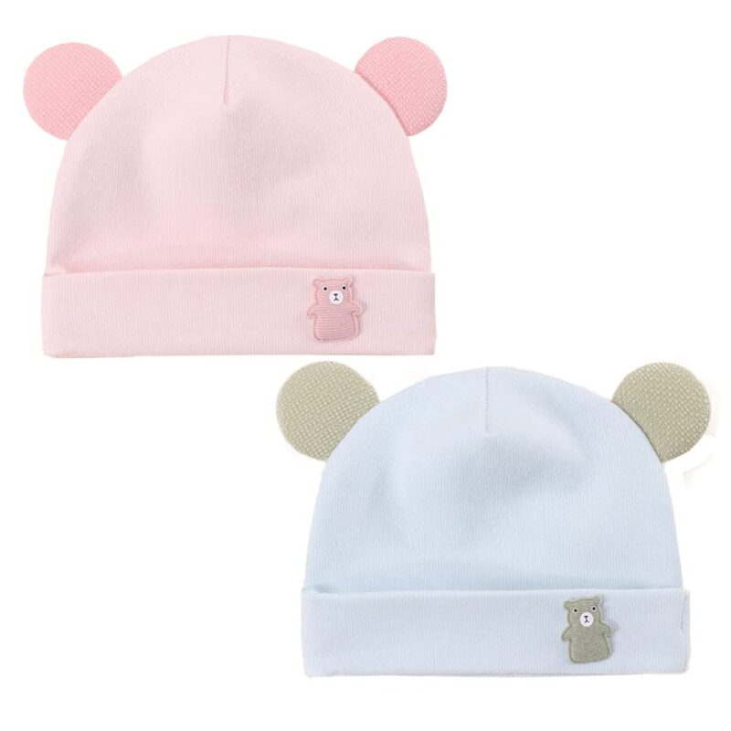 LIUPUUDLY 2 buc caciula pentru bebelusi, din bumbac moale, unisex, roz/albastru