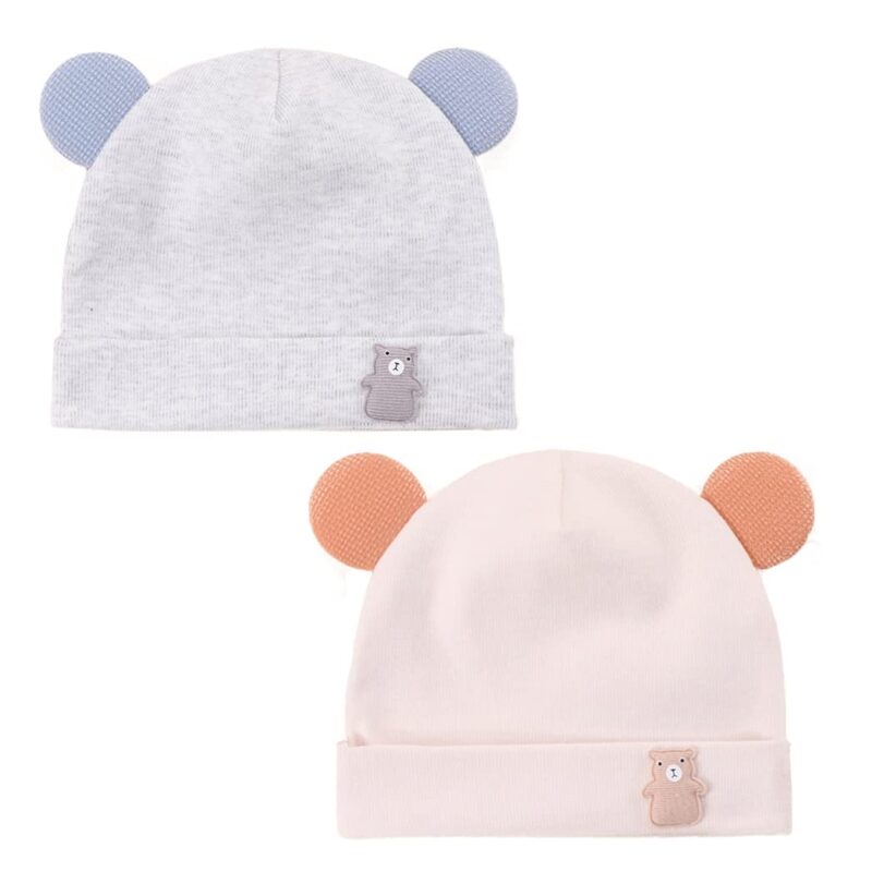 LIUPUUDLY 2 buc caciula pentru bebelusi, din bumbac moale, unisex, roz/gri