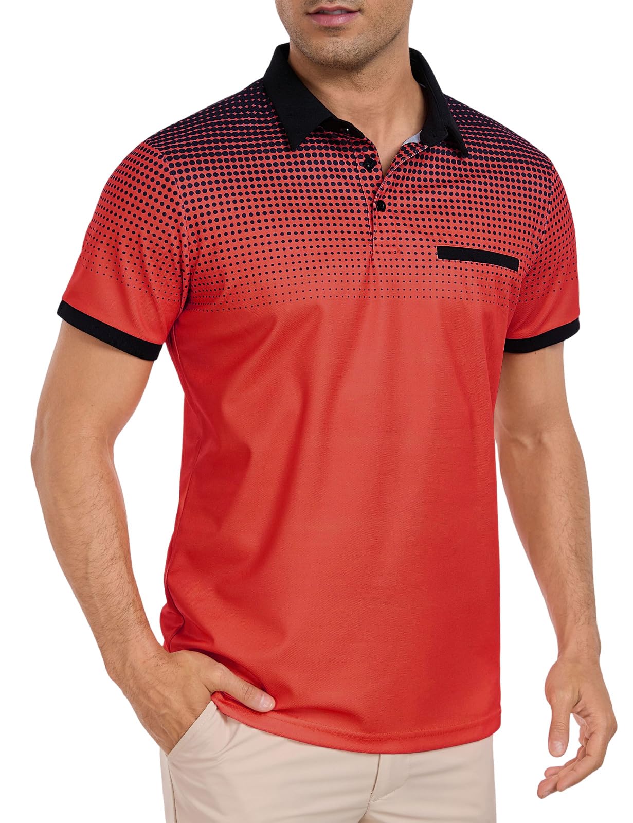 Vijamiy Tricou polo barbati, cu maneca scurta, usor, respirabil, casual, rosu vin, L