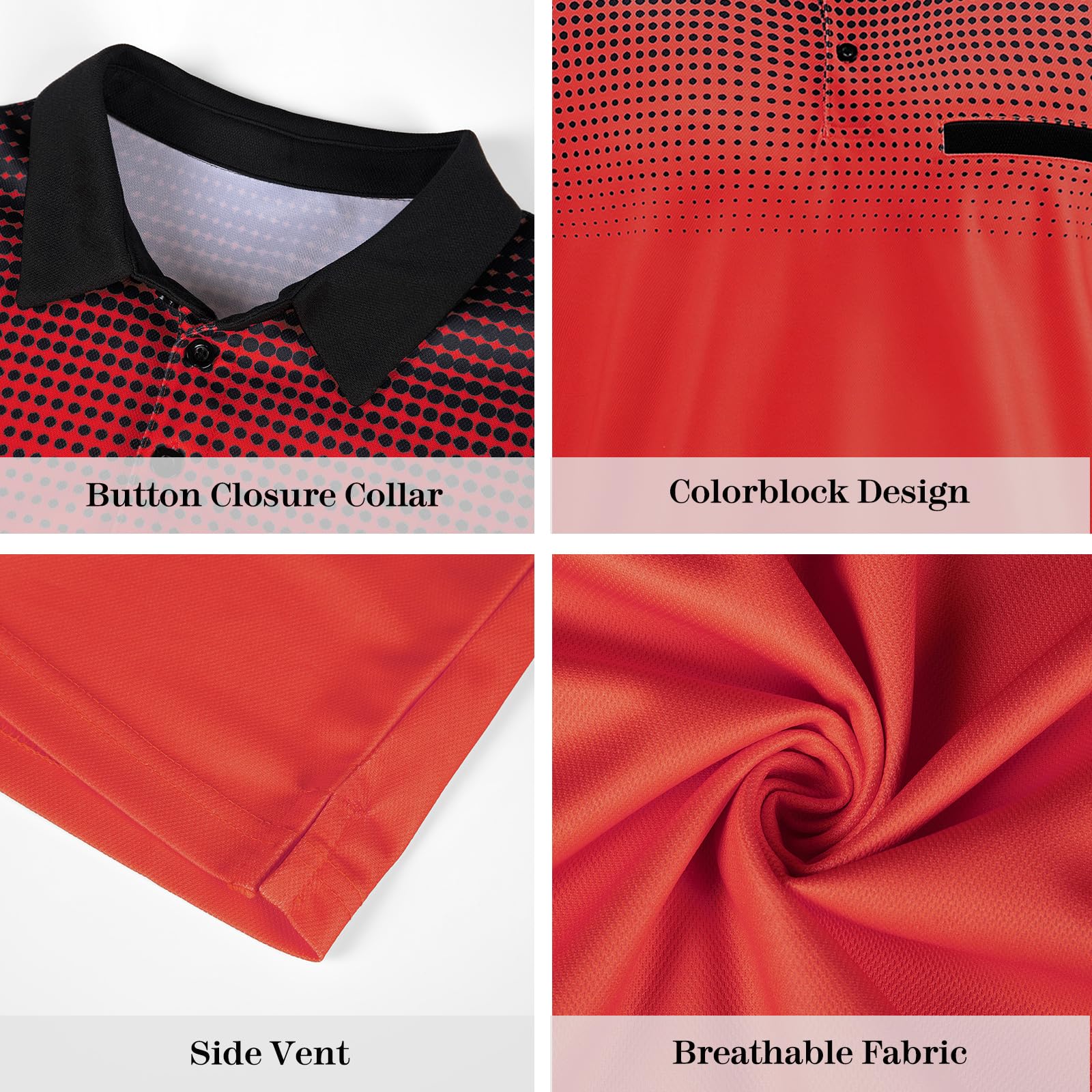 Vijamiy Tricou polo barbati, cu maneca scurta, usor, respirabil, casual, rosu vin, L - imagine 6