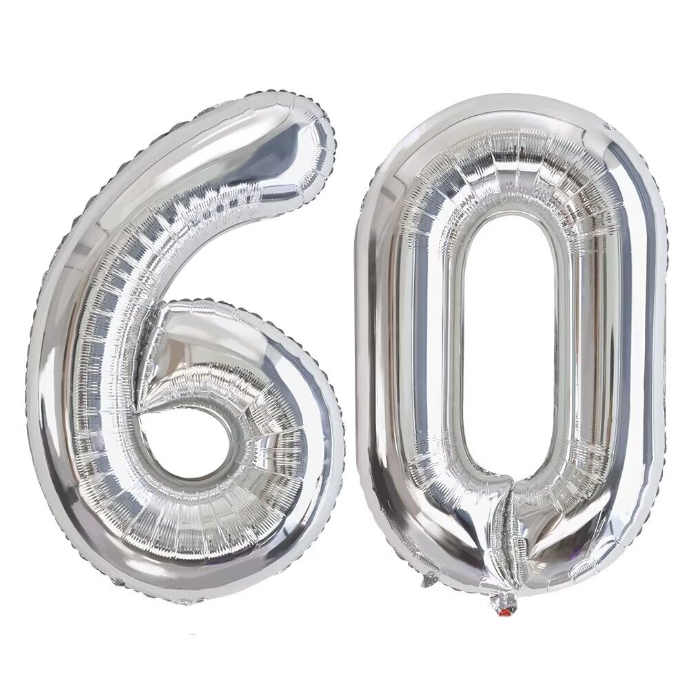 Balon argintiu 81 cm, cu numarul 60, pentru zi de naștere