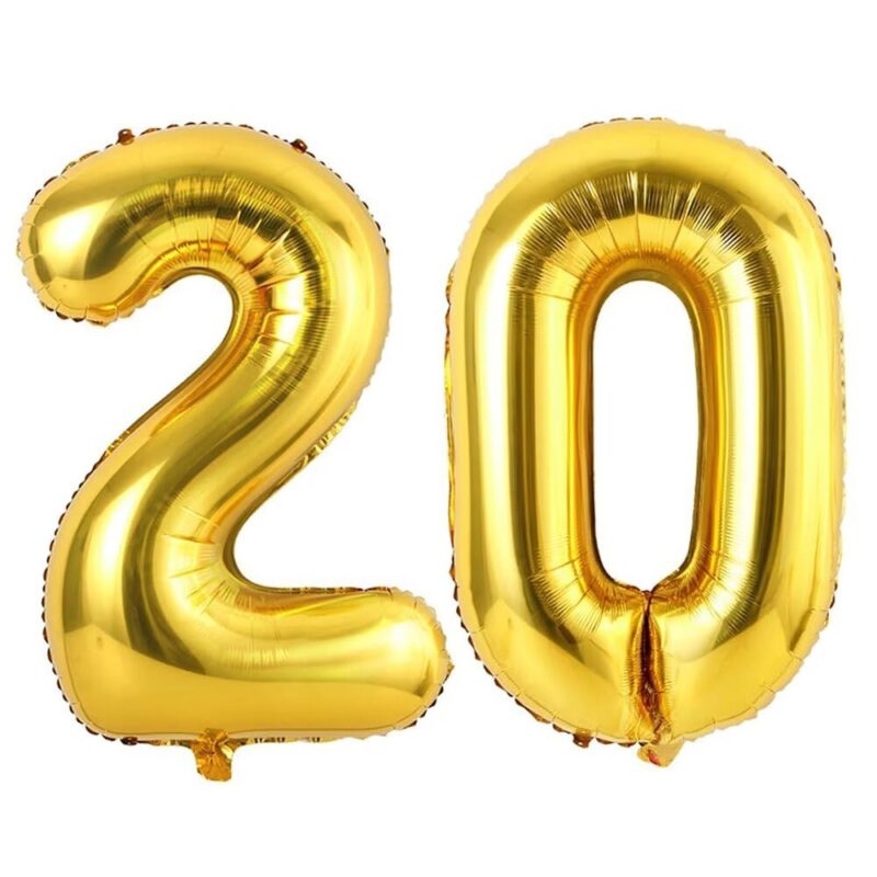 Baloane aurii din folie, 81 cm, cu numar 20, pentru zi de nastere