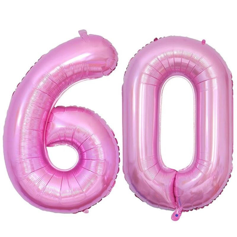 Balon roz, din folie, pentru zi de nastere 60 de ani, inaltime 100cm, suporta heliu