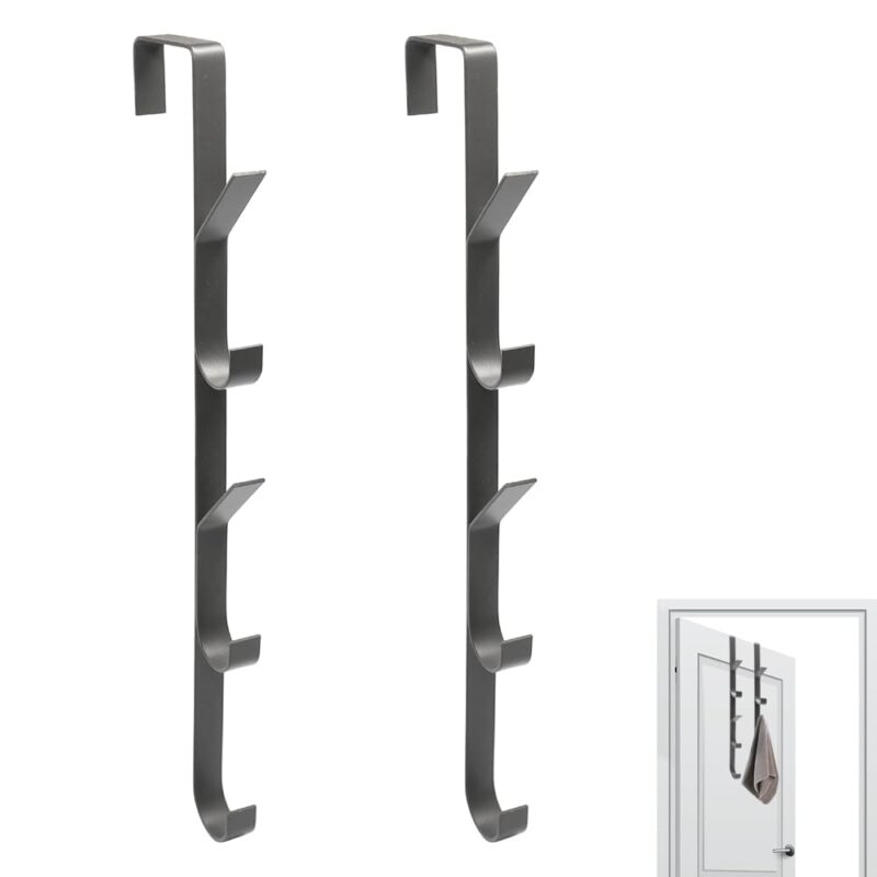 2 buc carlig suspendat pentru usa cu 5 carlige, vertical, din otel plat de calitate, pentru agatarea palariilor, gentii, hainelor (potrivit pentru usi de 4-4,4 cm)