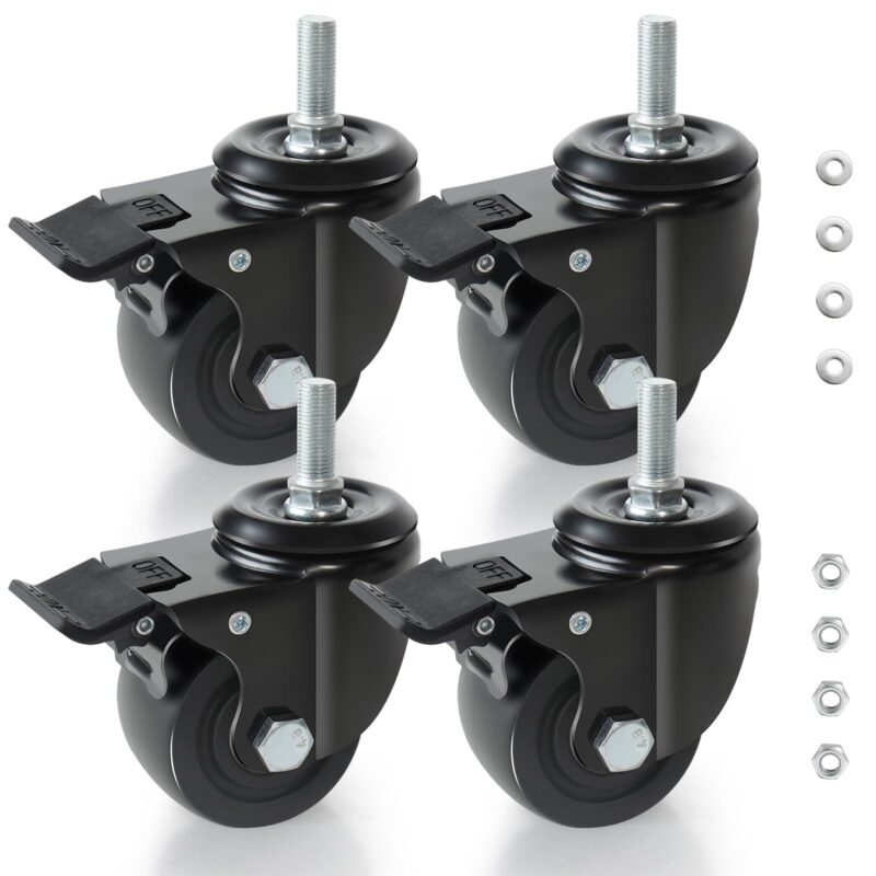 Roti rezistente, 75 mm, 12 mm × 25 mm, pivotante, cu frana, capacitate 2000 kg, 4 buc