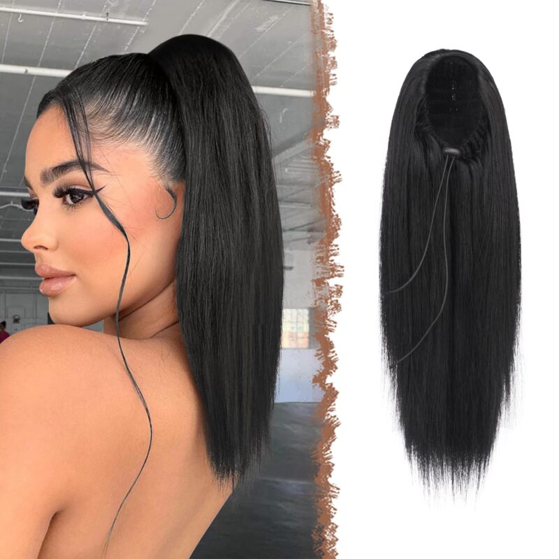 Extensie coada de cal FESHFEN, dreapta si lunga, cu clips, sintetica, 35 cm, negru si visiniu