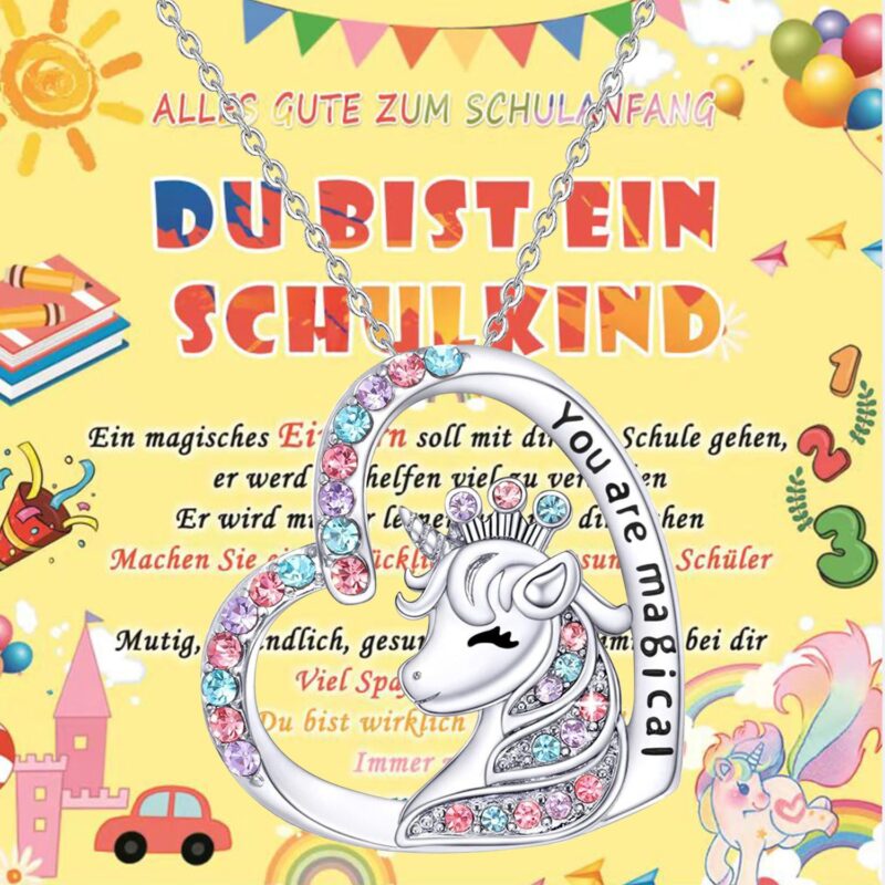 Colier inger pazitor scolari, medalion unicorn cu mesajul "You are magical"