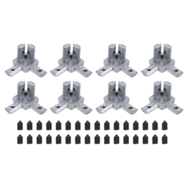 QUARKZMAN Suporturi de colț cu 3 cai, 8 buc, cu suruburi pentru profile extrudate din aluminiu cu latimea canelurii de 6 mm
