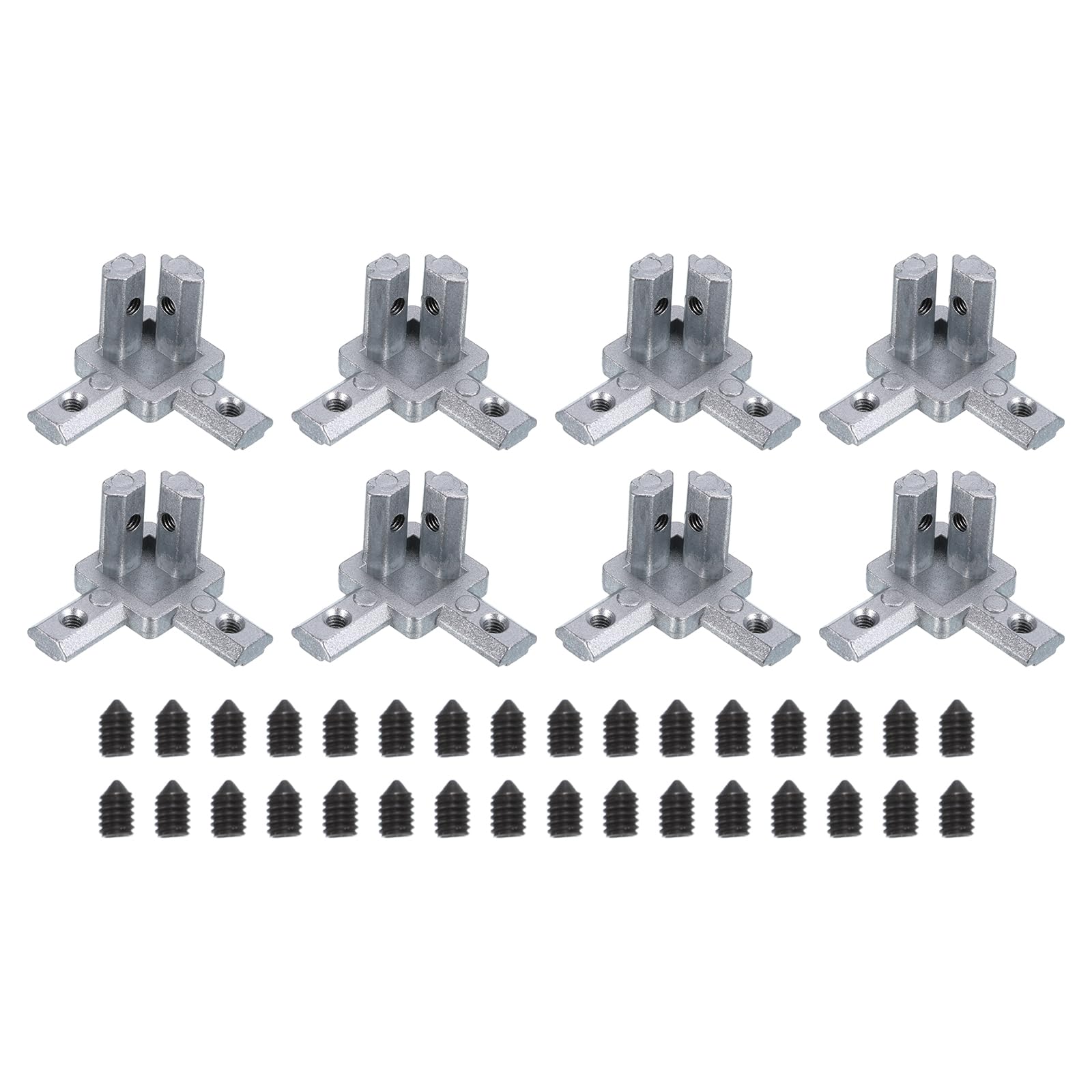 QUARKZMAN Suporturi de colț cu 3 cai, 8 buc, cu suruburi pentru profile extrudate din aluminiu cu latimea canelurii de 6 mm