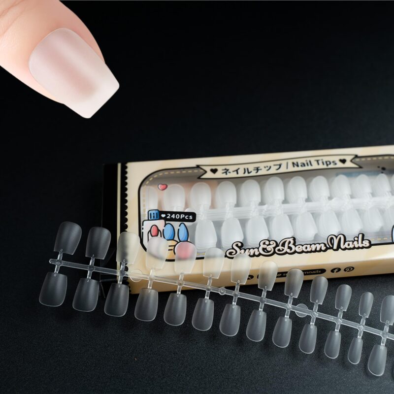 Sun&Beam Nails unghii artificiale, acril transparent pentru manichiura, 15 marimi, 240 buc, rotunde XS