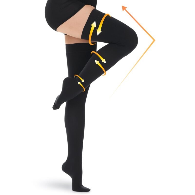 Ciorapi compresivi medicali unisex, lungi cu varf inchis si banda din silicon, 15-20 mmHg, clasa 1 pentru varice, edem, TVP, negru, marime XL