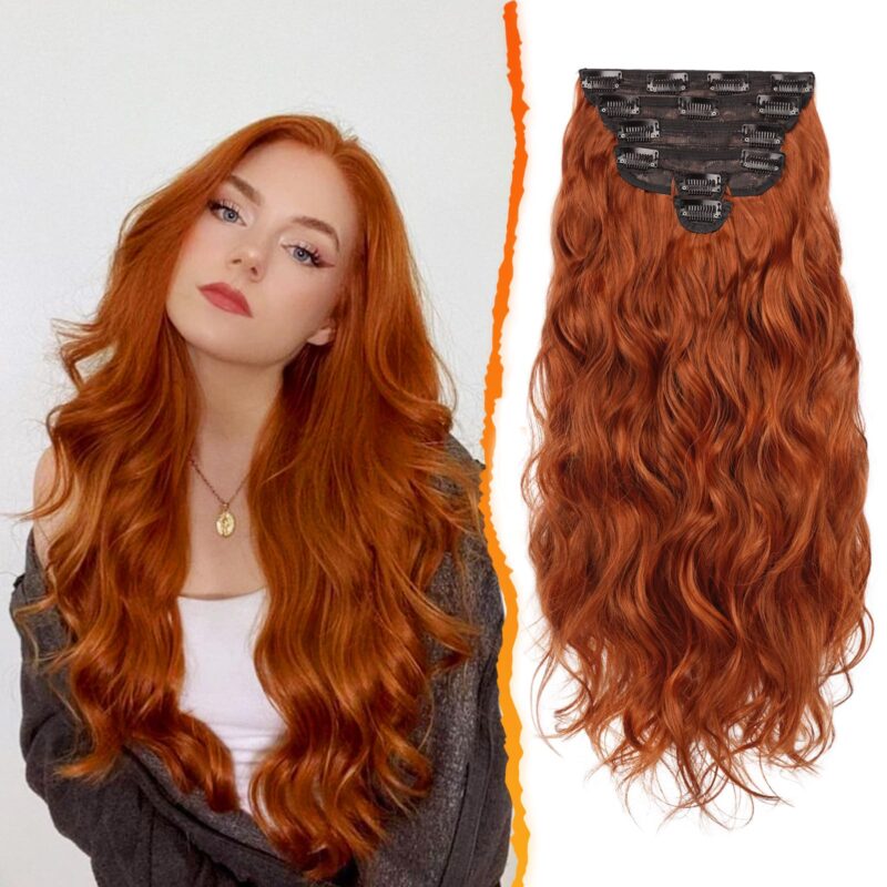 Extensii cu clips, ondulate, rosu-cupru, 50 cm, 6 buc. de latimi diferite