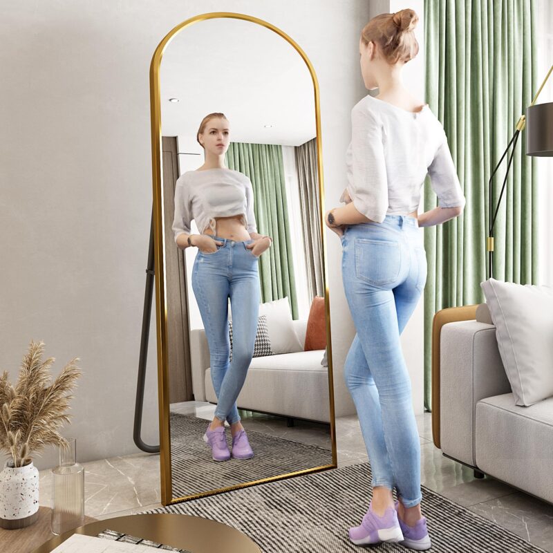 Oglinda de podea, mare, 160X50cm, partea de sus arcuita, rama aurie