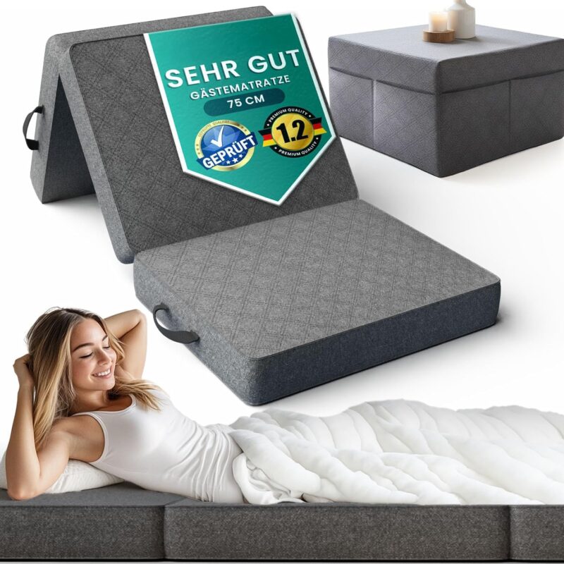 Saltea pliabila, 75x195x14 cm, pentru oaspeti, mediu dur H3, certificat Oeko TEX, cu husa, saltea de podea pentru camera copiilor