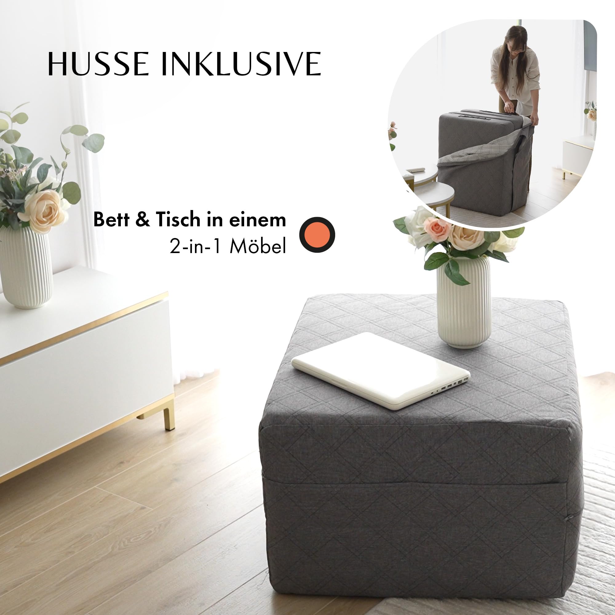 Saltea pliabila, 75x195x14 cm, pentru oaspeti, mediu dur H3, certificat Oeko TEX, cu husa, saltea de podea pentru camera copiilor - imagine 3