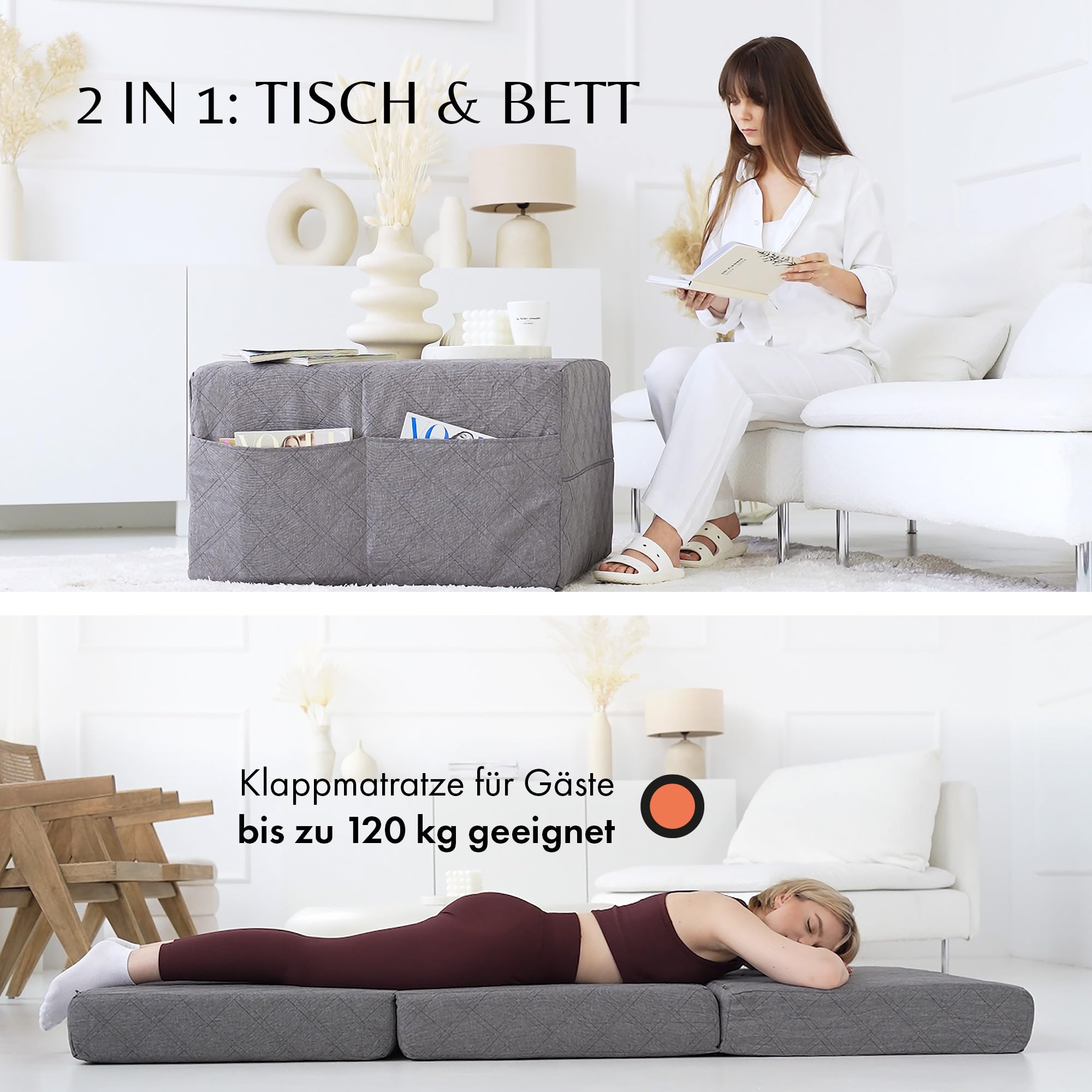 Saltea pliabila, 75x195x14 cm, pentru oaspeti, mediu dur H3, certificat Oeko TEX, cu husa, saltea de podea pentru camera copiilor - imagine 5