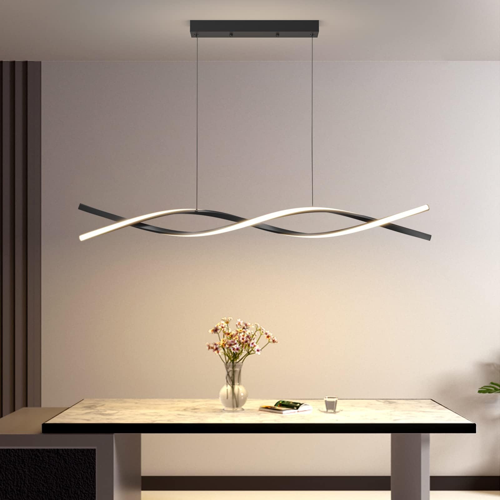 Lampa suspendata LED, moderna, 120cm, neagra, cu reglarea intensitatii luminii (10% - 100%), cu telecomanda, 3000K/4500K/6500K