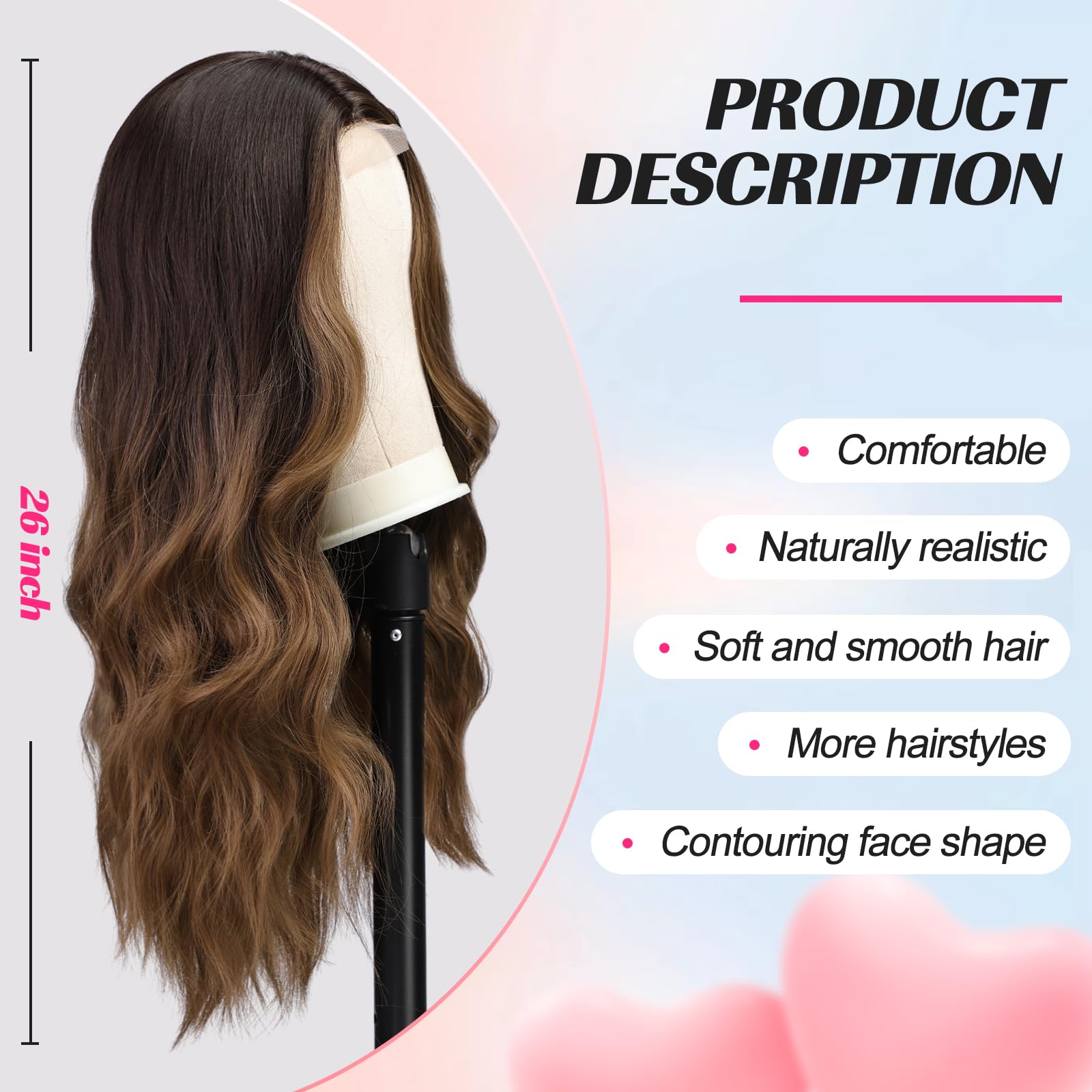 Peruca lunga, ondulata, blonda, aspect natural, cu dantela frontala, 66 cm - imagine 2