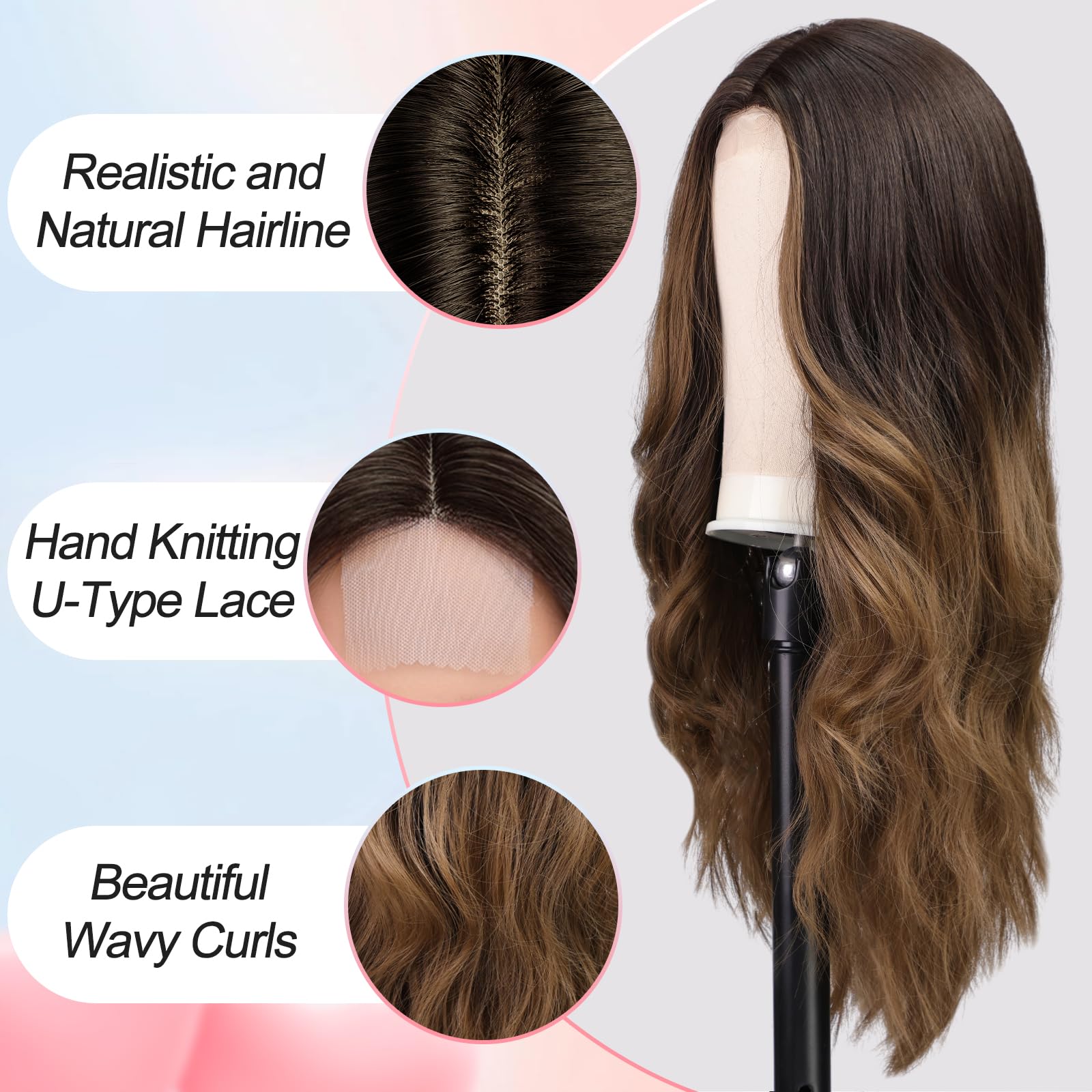 Peruca lunga, ondulata, blonda, aspect natural, cu dantela frontala, 66 cm - imagine 3