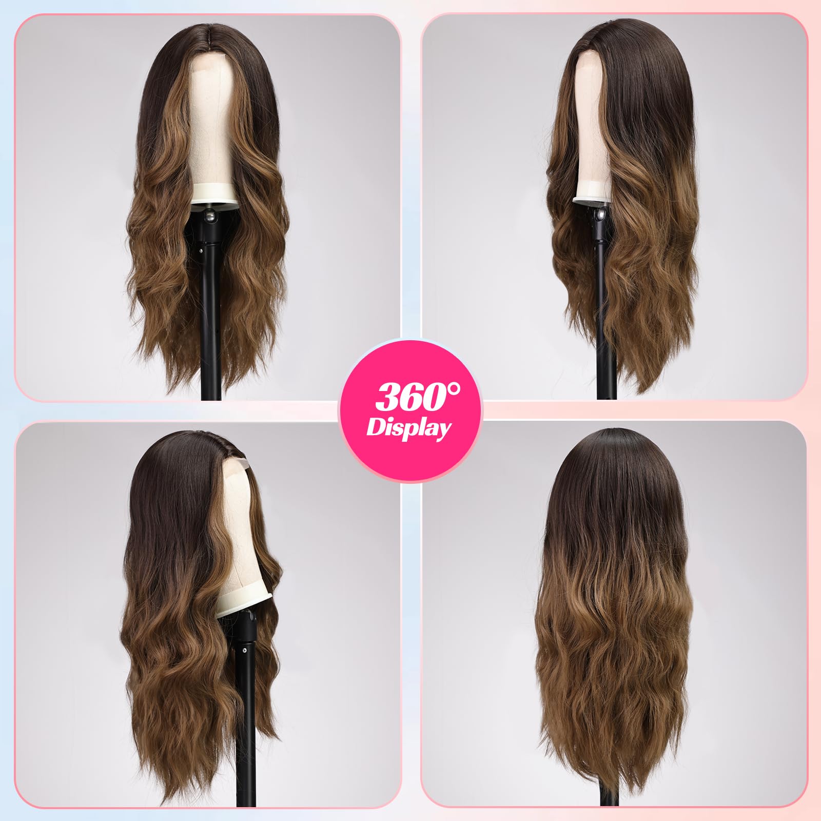 Peruca lunga, ondulata, blonda, aspect natural, cu dantela frontala, 66 cm - imagine 5