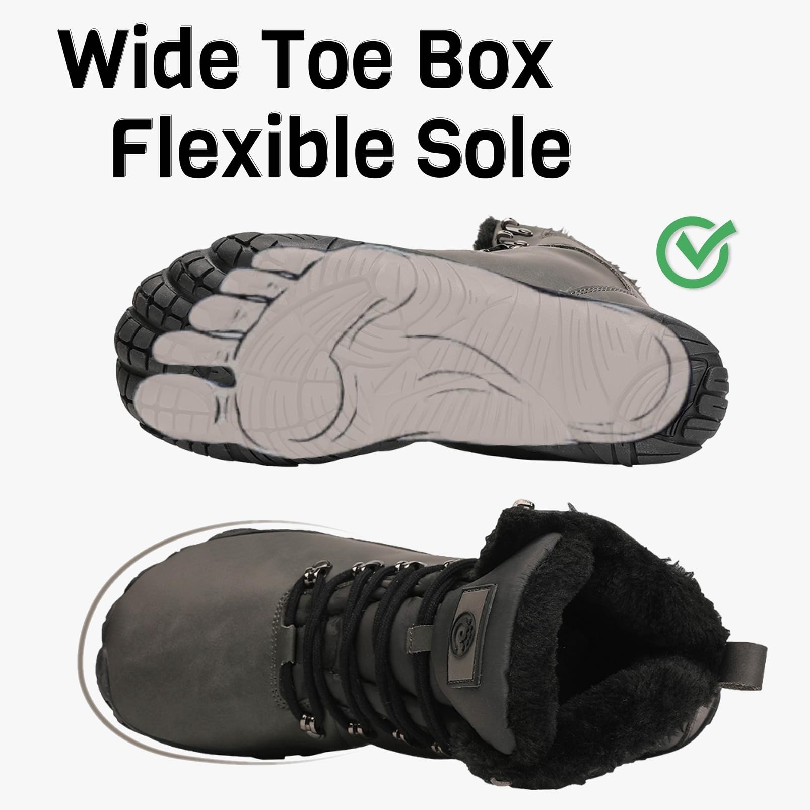 Ghete impermeabile pentru femei, din piele, barefoot, de iarna, gri, marimea 40 - imagine 2