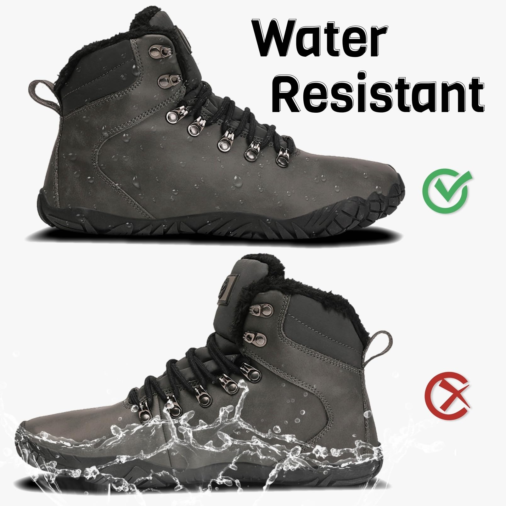 Ghete impermeabile pentru femei, din piele, barefoot, de iarna, gri, marimea 40 - imagine 4