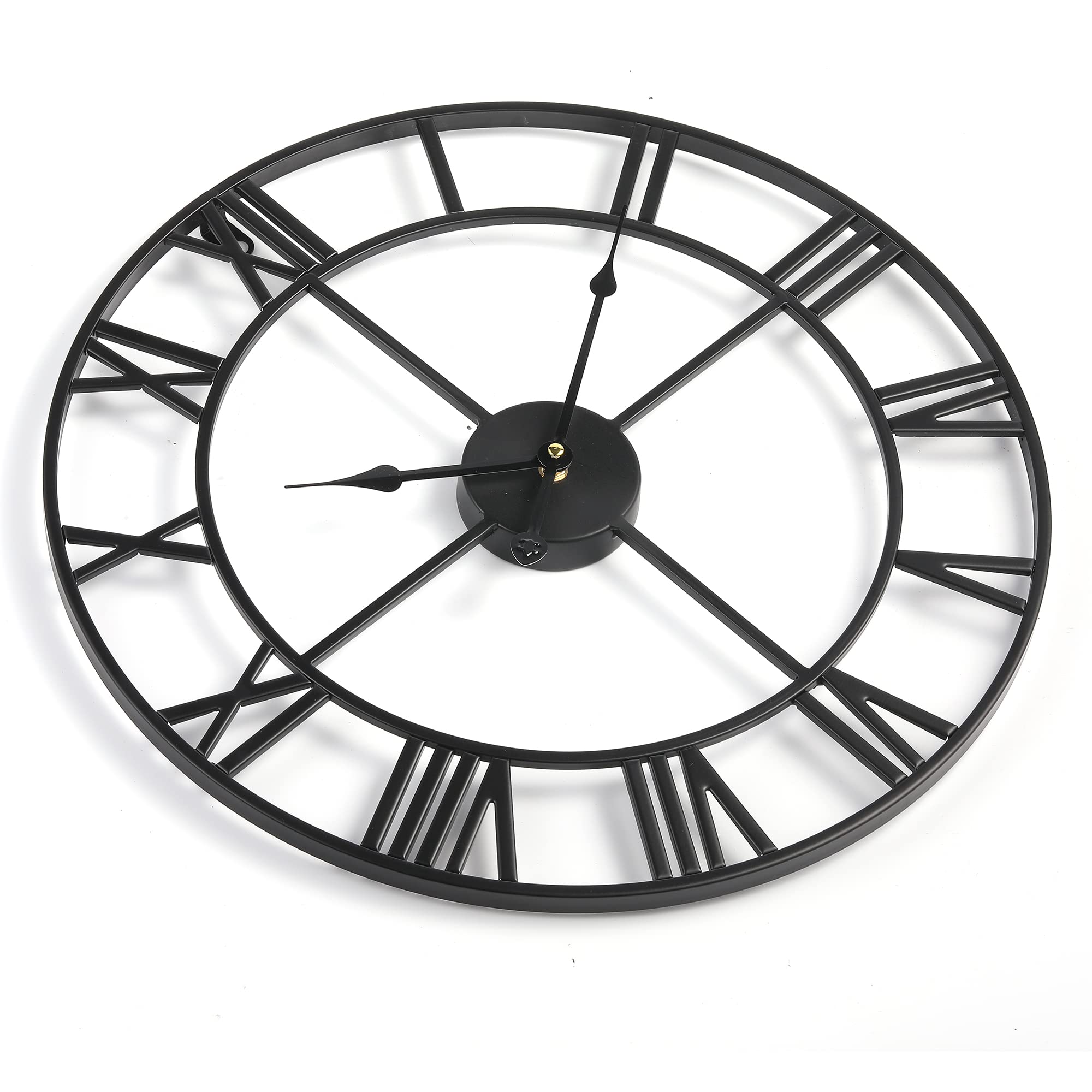 Ceas de perete modern, cu cifre romane, rotund, metalic, silentios, negru, 40 cm - imagine 4