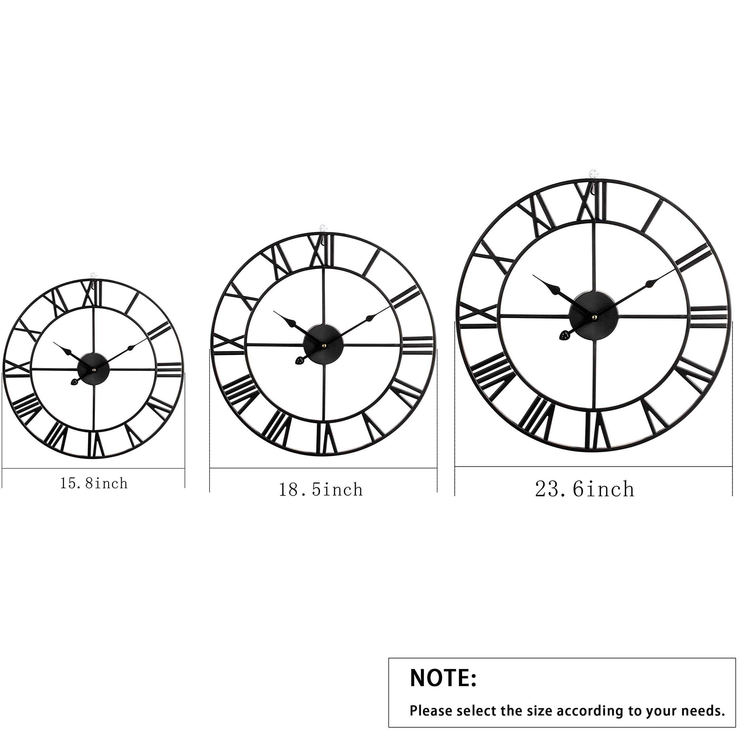 Ceas de perete modern, cu cifre romane, rotund, metalic, silentios, negru, 40 cm - imagine 5