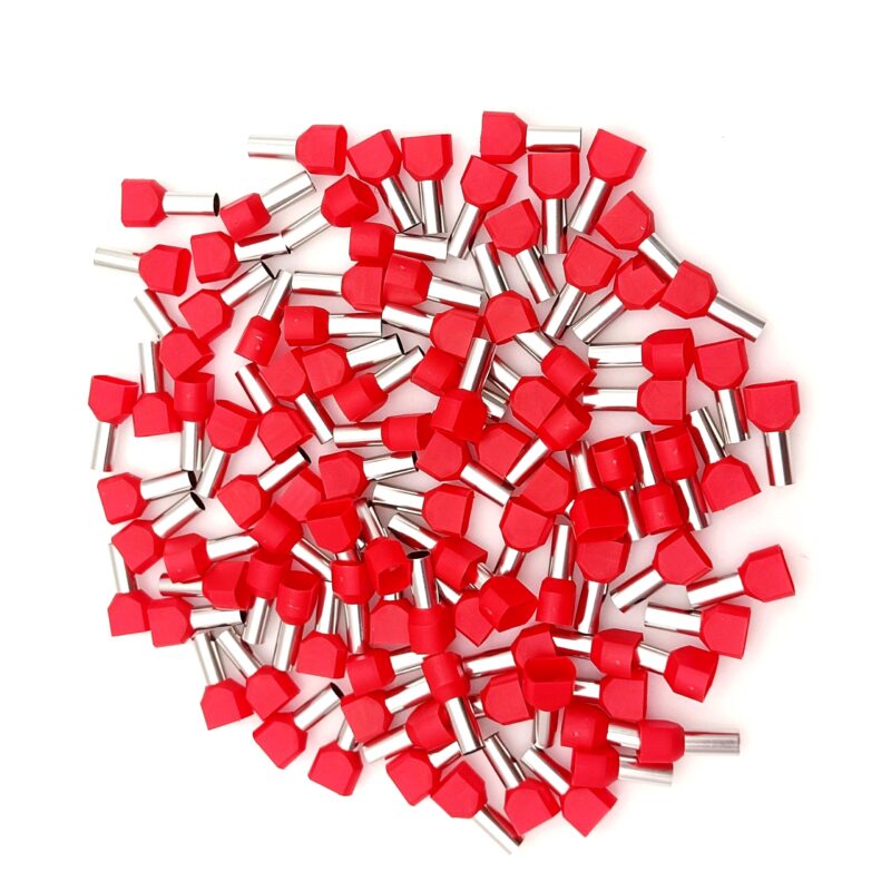 Set de 100 ferule izolate pentru doua fire, diametru 6mm2, roșii