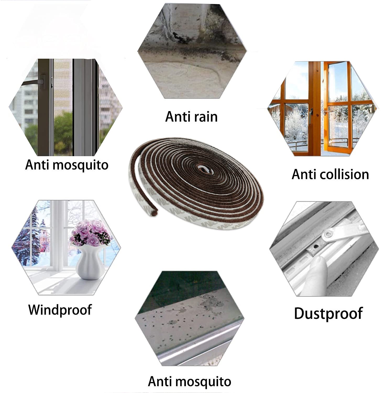 Garnitura autoadeziva cu perie, 5m, pentru usi glisante, ferestre si dulapuri, maro - imagine 5