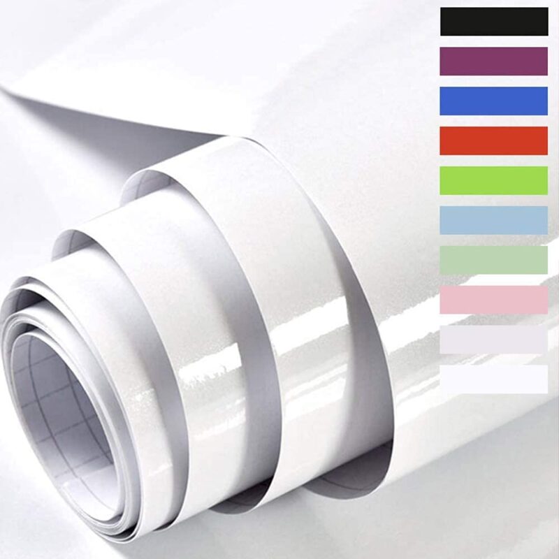 Folie adeziva, pentru mobilier, alb cu sclipici, 60 cm x 5 m, lucioasa, impermeabila, din vinil