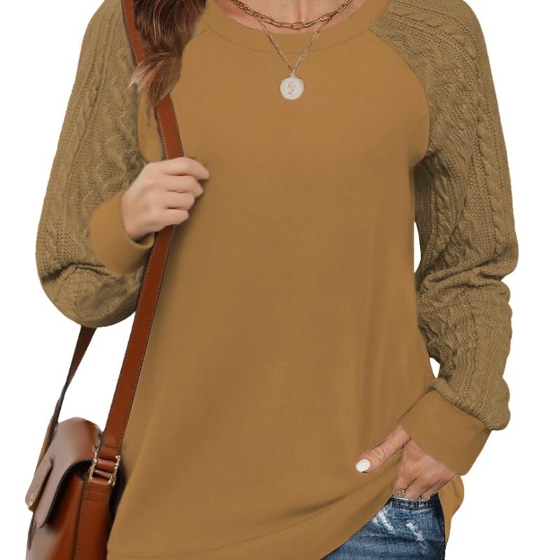 Bluza de dama, cu maneca lunga, guler rotund, tricotata, culoare cappucino, S