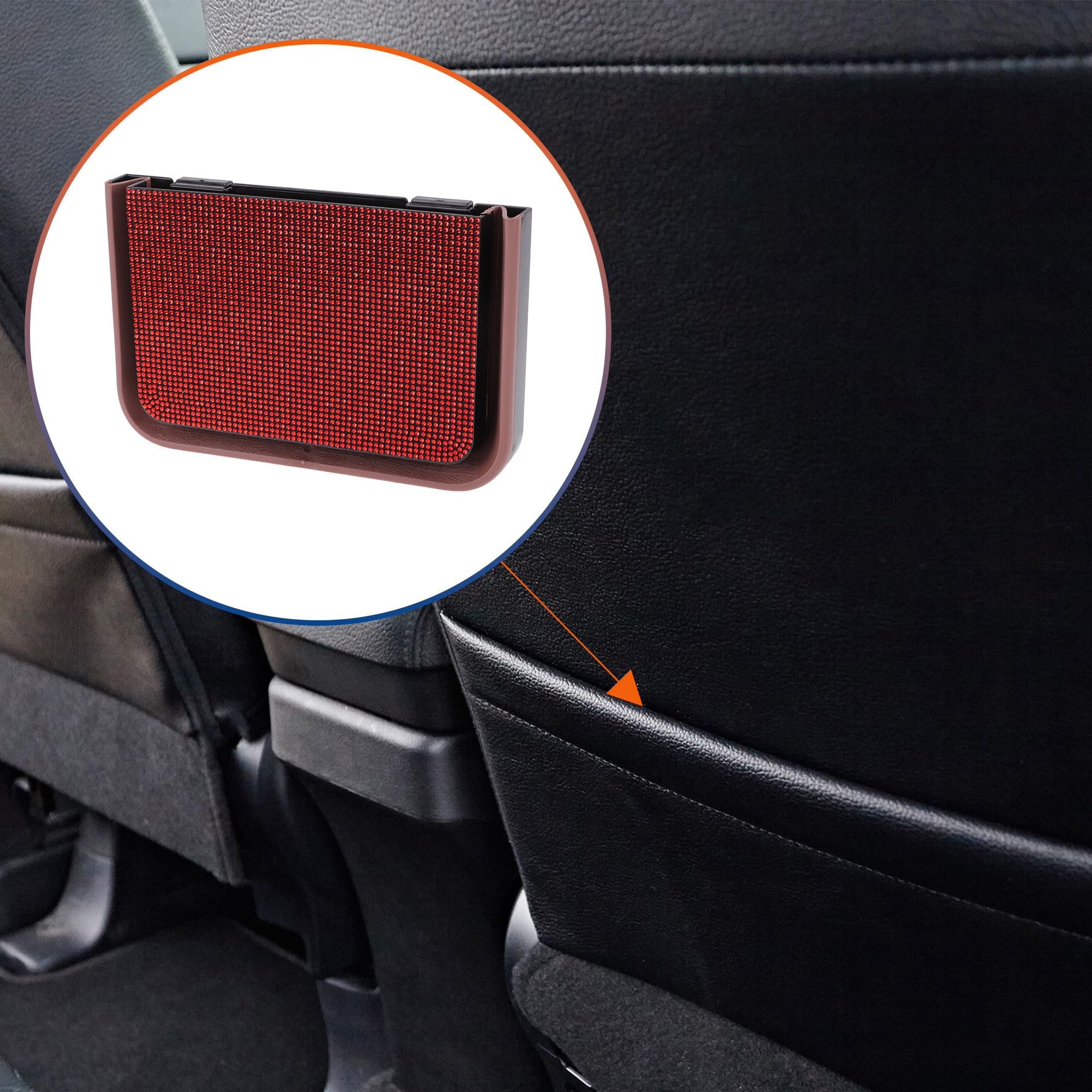 Cos de gunoi pliabil auto, design compact, plastic cu strasuri rosu/negru - imagine 3