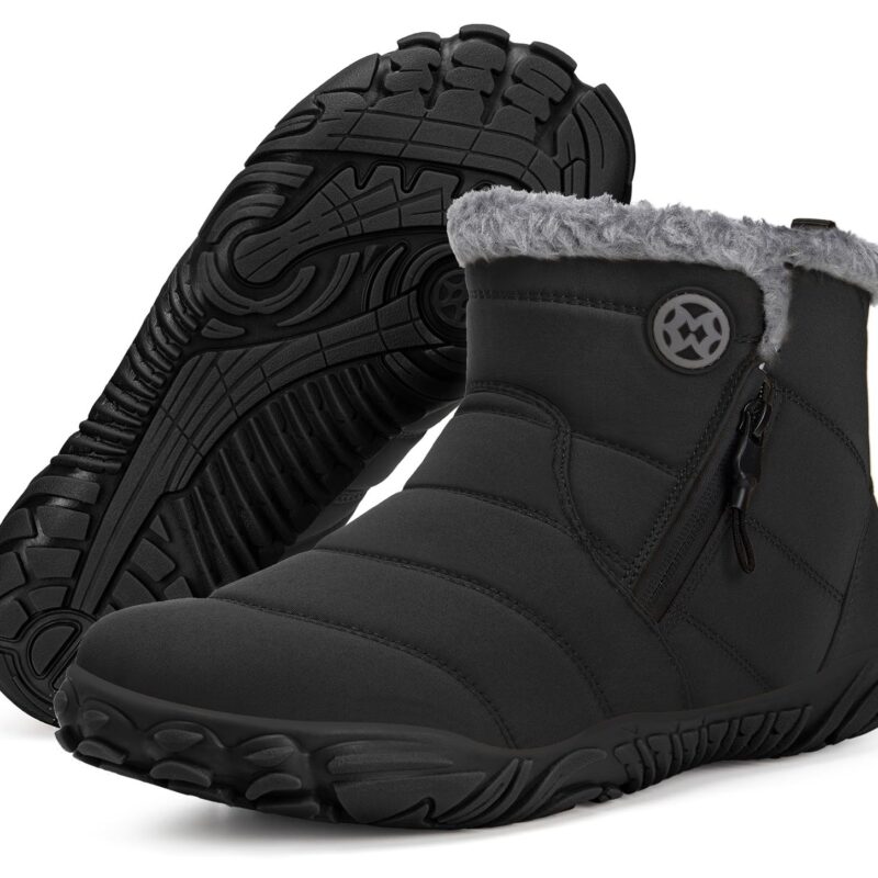 Ghete de iarna barefoot, captusite, cu varf lat, antiderapante, negru, EU41