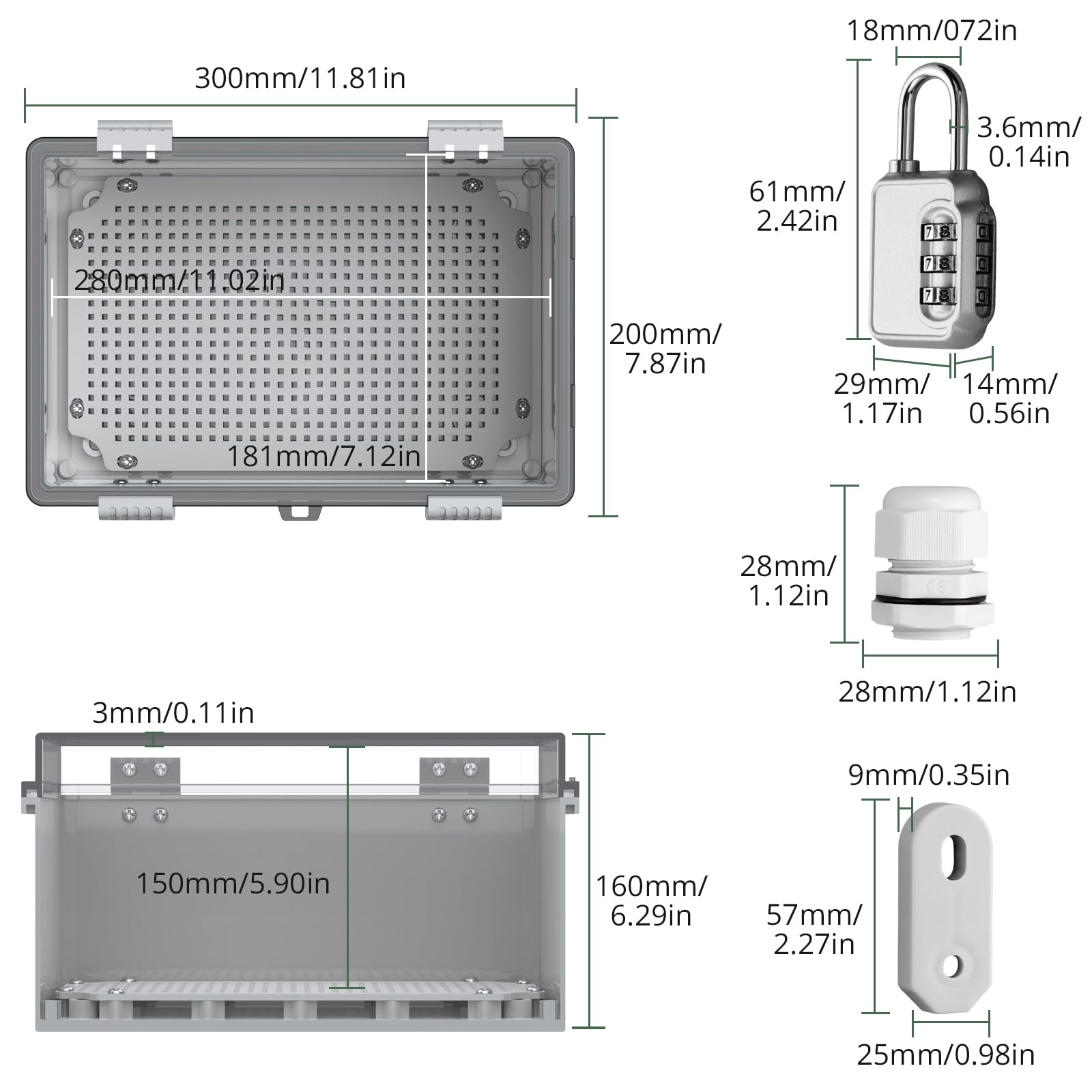 Cutie de distributie electrica, impermeabila IP67, cu capac transparent, accesorii de montare si incuietoare incluse, 300x200x160 mm - imagine 4