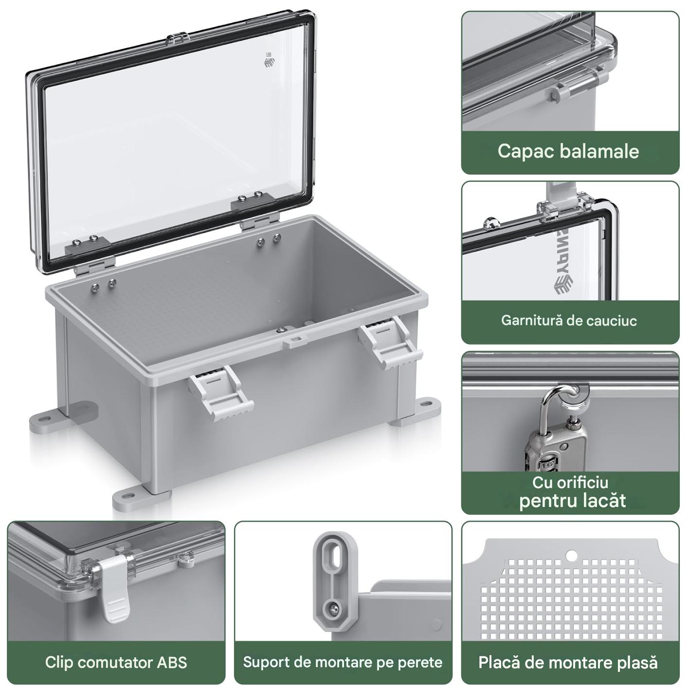 Cutie de distributie electrica, impermeabila IP67, cu capac transparent, accesorii de montare si incuietoare incluse, 300x200x160 mm - imagine 5