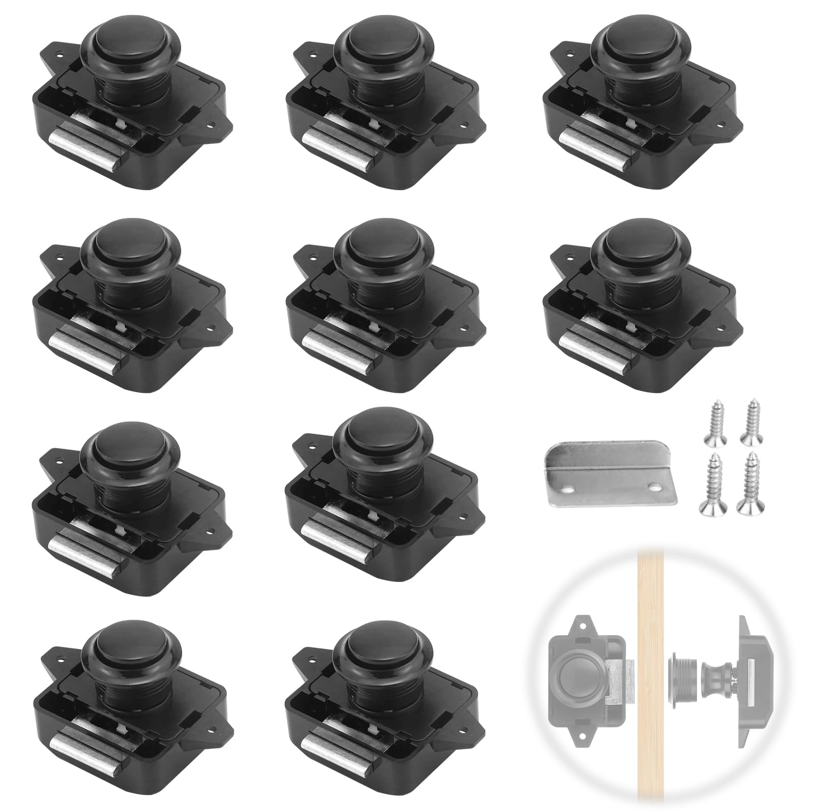 Incuietoare cu buton pentru mobilier autorulote, rulote, iahturi, negru. 10 buc.