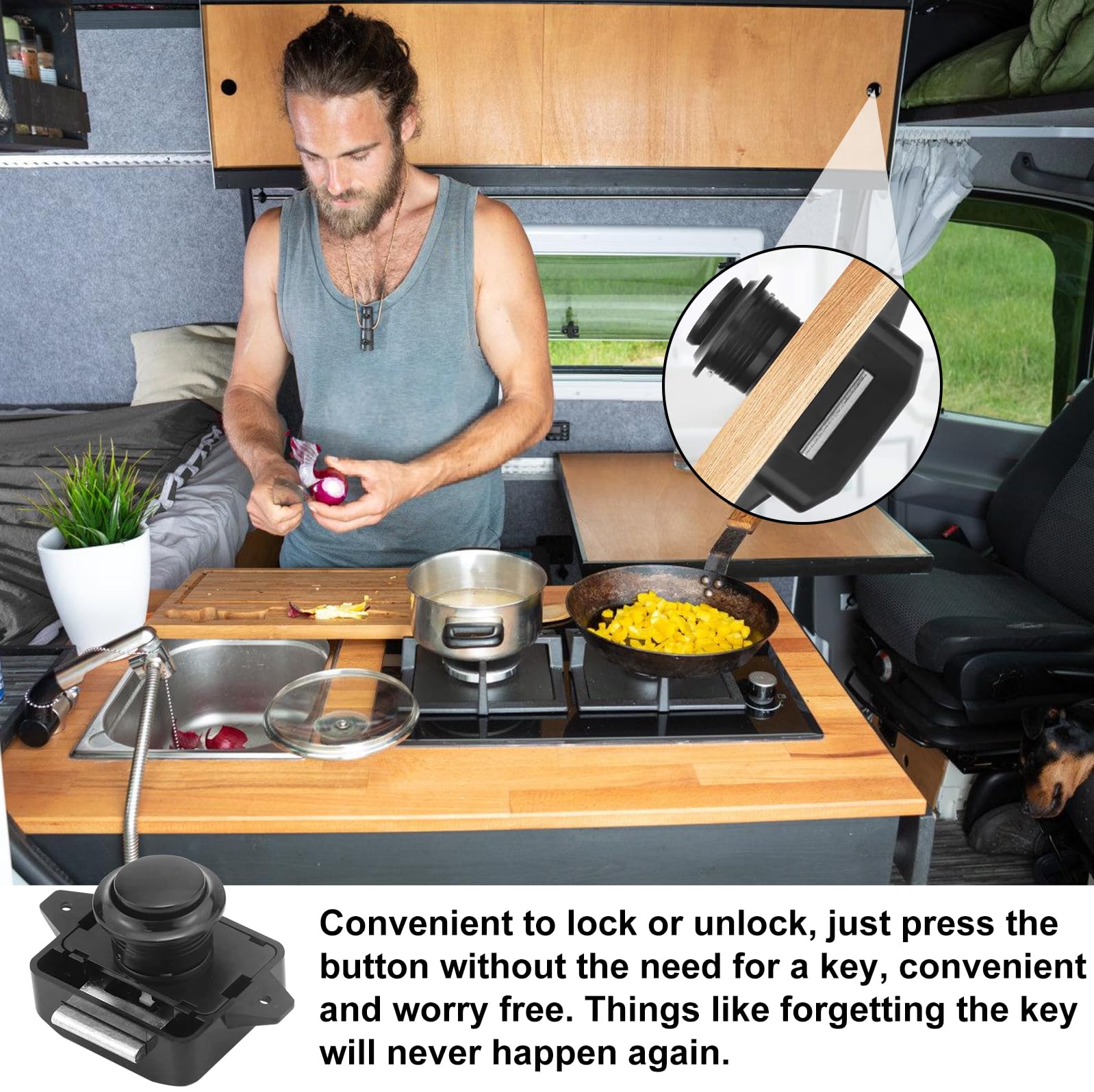 Incuietoare cu buton pentru mobilier autorulote, rulote, iahturi, negru. 10 buc. - imagine 5