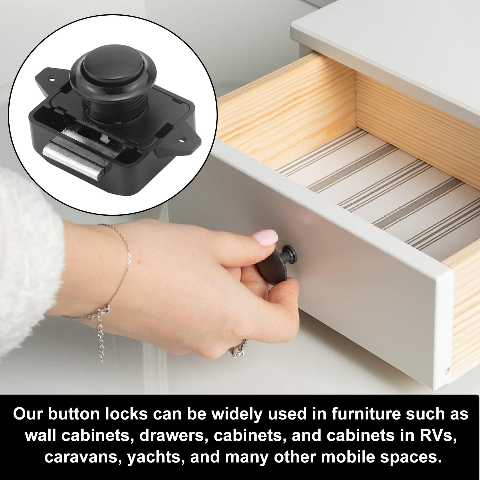 Incuietoare cu buton pentru mobilier autorulote, rulote, iahturi, negru. 10 buc. - imagine 6