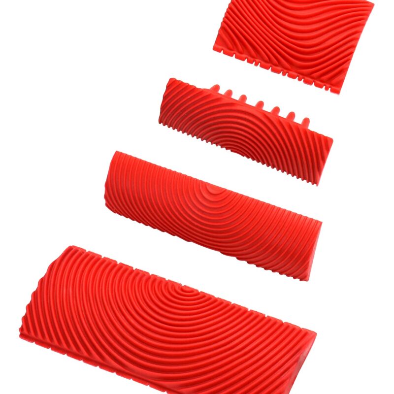 4 piese din cauciuc rosu, pentru rola de vopsea, textura de lemn, 7.4/8.7/13/15 cm