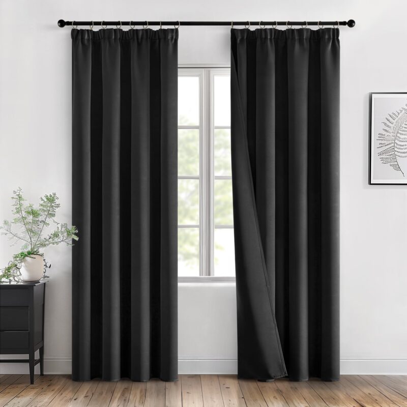 Draperie opaca cu rejansa, termoizolatoare, opacitate 100%, 245x140 cm, set 2 buc., negru