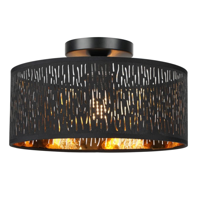 Plafoniera moderna, neagra, abajur rotund din material textil,Ø30cm, E27, inaltime totala 17.78 cm