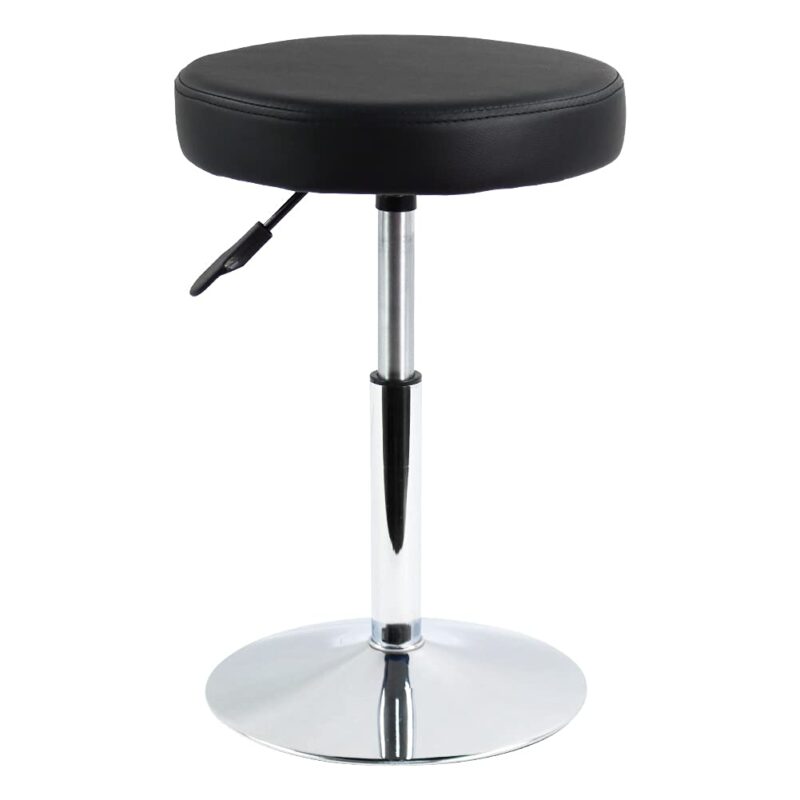 Scaun rotund din piele PU, pivotant, cu inaltime reglabila 39-53 cm, diam. 34 cm, negru