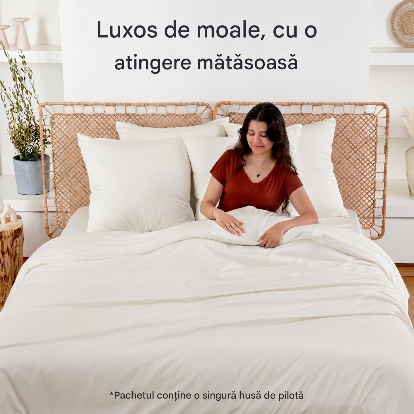 Husa de pilota din bambus, bej, 135x200 cm, moale, sustenabila, anti-acarieni, material respirabil - imagine 3