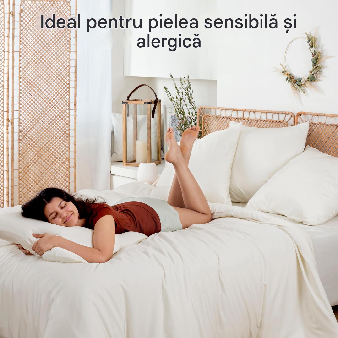 Husa de pilota din bambus, bej, 135x200 cm, moale, sustenabila, anti-acarieni, material respirabil - imagine 5