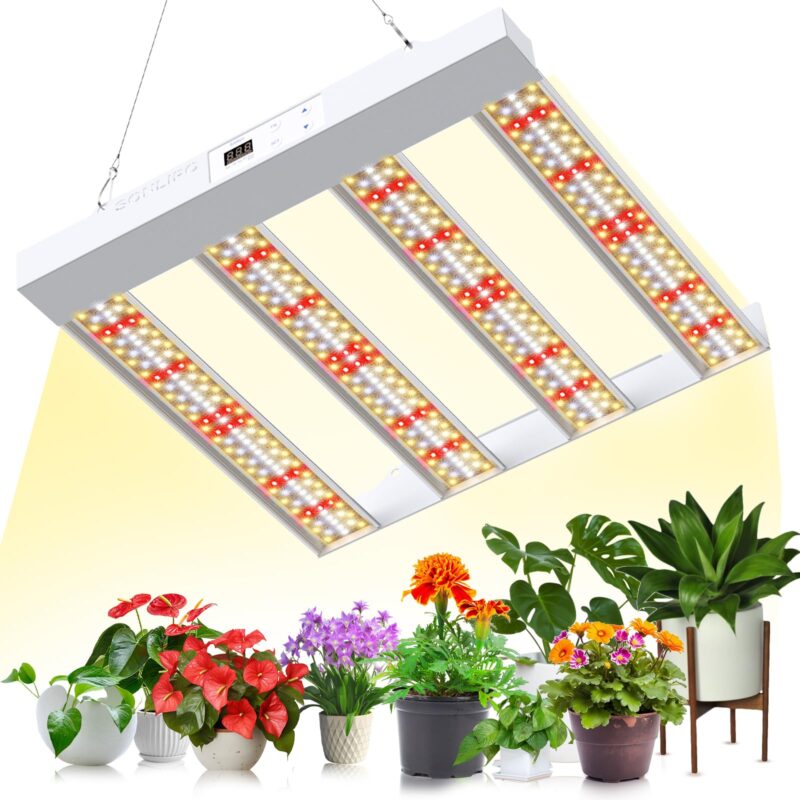Lampa LED de crestere plante, SPF1200, cu spectru complet pentru plante, cu 660 de LED, 120W, 60x60 cm, cu variator de intensitate a luminii, temporizator