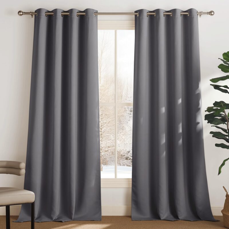 Draperie opaca cu ocheti, cu protectie termica, gri, set de 2 buc., 245x140 cm