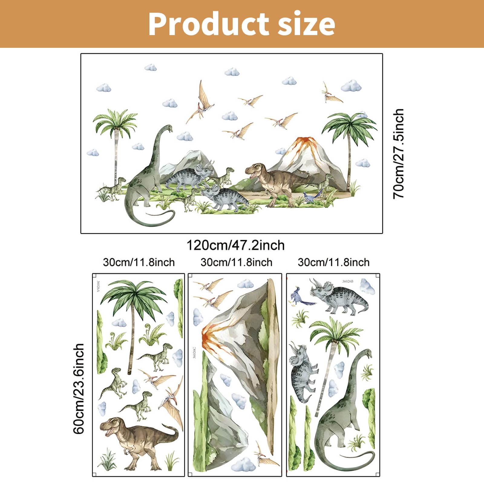 Autocolant de perete cu dinozauri, plante si vulcani, pentru camera copiilor - imagine 3