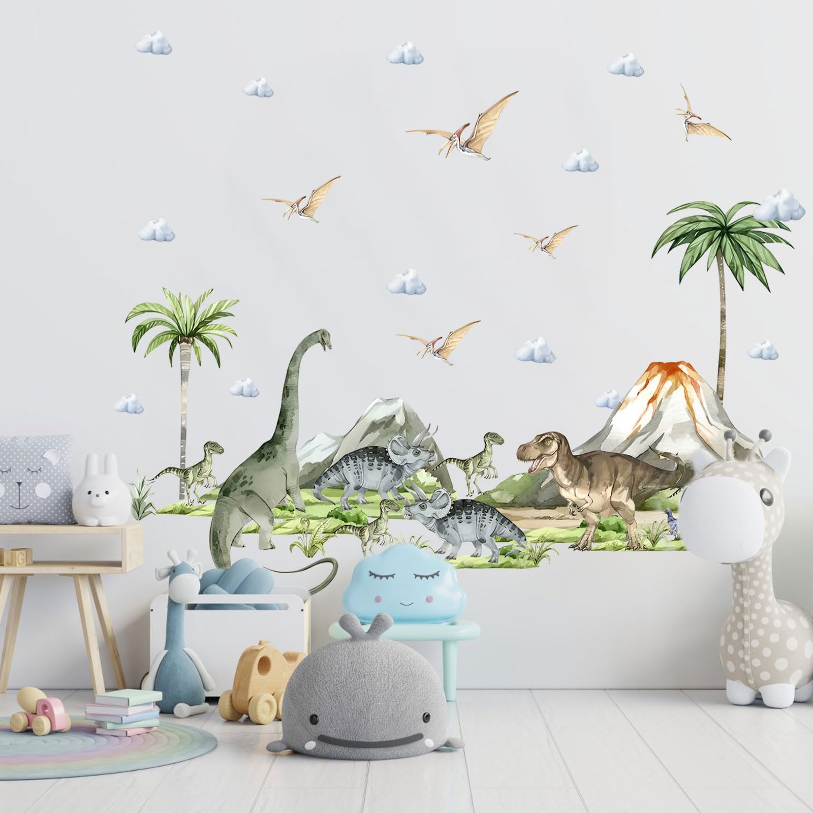 Autocolant de perete cu dinozauri, plante si vulcani, pentru camera copiilor - imagine 4